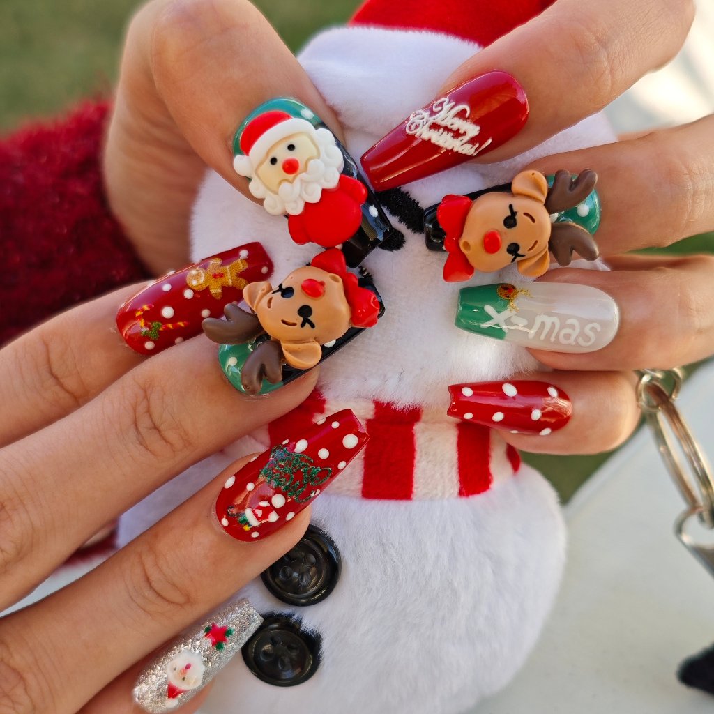 Jolly Reindeer Delight Handmade Press On Nails - Arcanus Nails